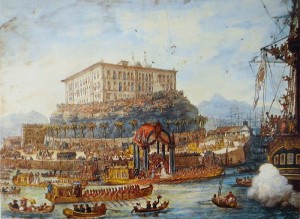 Retratado por Debret, desembarque de Dona Leopoldina, que, a partir de 1822, foi a primeira Imperatriz do Brasil.