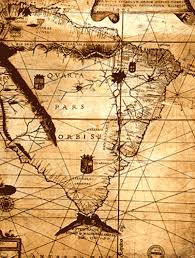 Mapa do português Bartolomeu Velho (1561): Tordesilhas a cortar o Prata, fazendo parte da América lusa.
